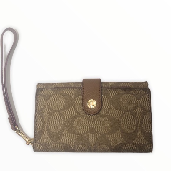 Coach brown signature wristlet wallet clutch - Picture 1 of 8